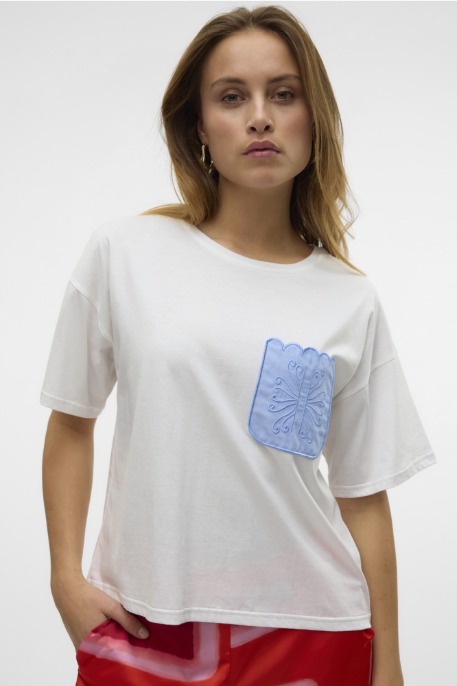 VMDAMBRA S/S O-NECK T-SHIRT JRS BTQ 10330122 Snow White/CHAMBRE PO